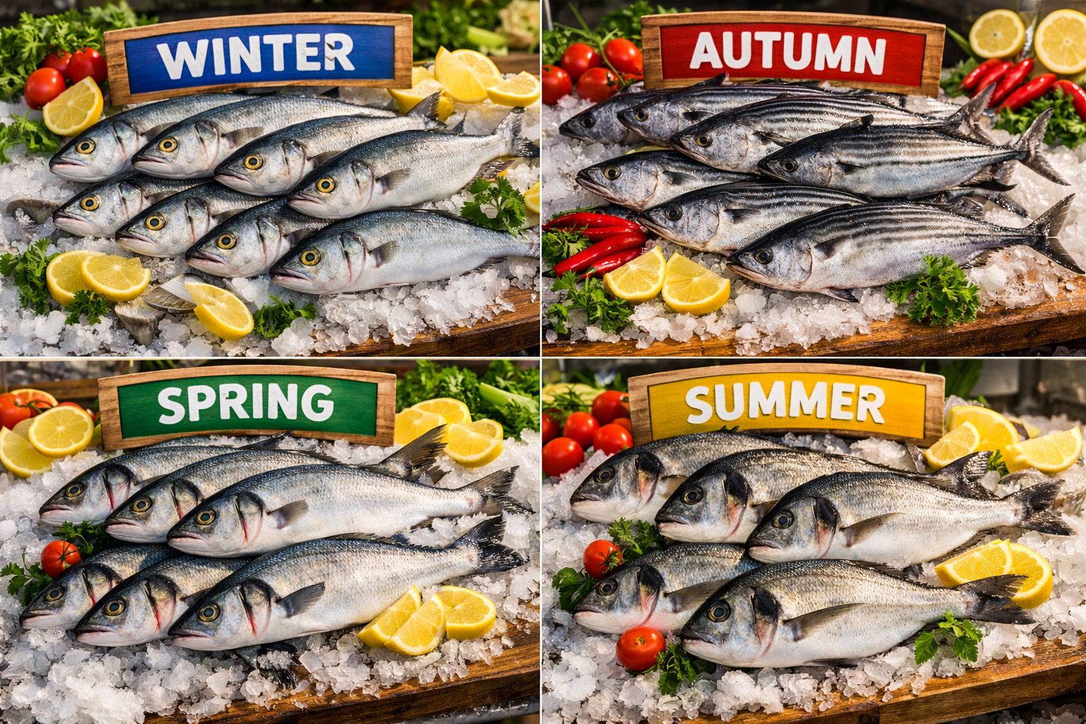 Farklı mevsimlerde tüketilen çeşitli taze balıklar